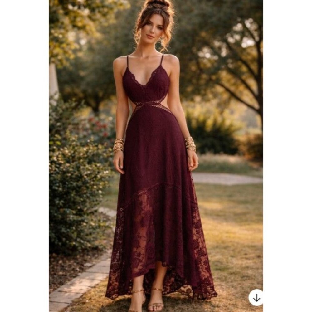 Bella Mae Burgundy Dress Romantic Boho Whimsigoth Dark Feminine Festival Elegant
